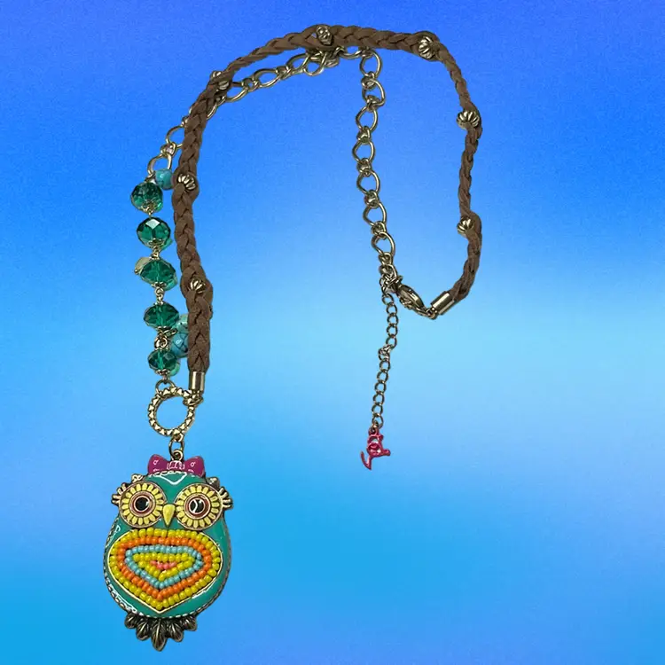 Betsy Johnson Rare Owl Necklace, Fun Piece With Lots Of Color 13 Inch Drop