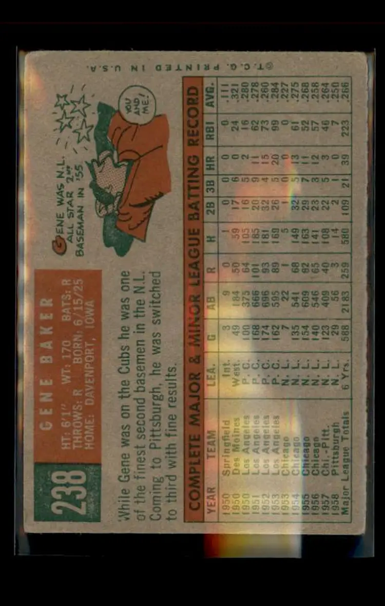 1959 Topps #238b Gene Baker - (pk4) - Pittsburgh Pirates