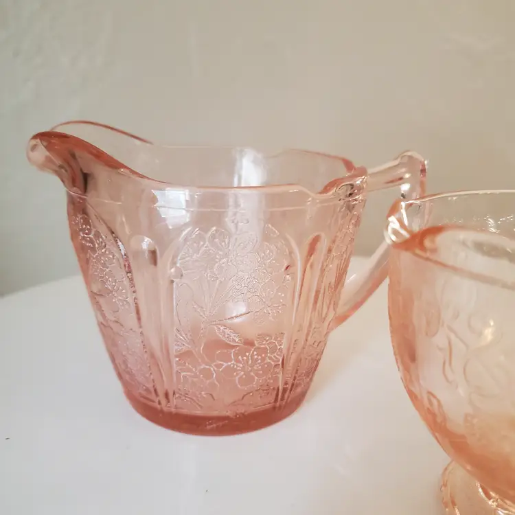 Set of 2 Pink Depression Glass Creamers
