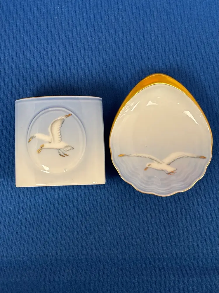 VTG Bing & Grondahl HandPainted Porcelain Seagull Denmark 22kt Trinket Dishes