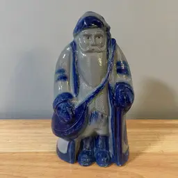 Eldreth Pottery Santa 2003 Cobalt Blue Stoneware/Salt Glaze 8.5" Sling Bag Sack