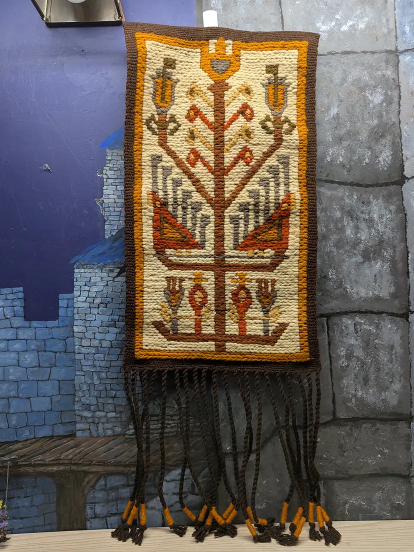 Vintage Handwoven Wool Polish Kilim Floral Tapestry Wall Hanging 1970's Tree 40"long Boho Decor