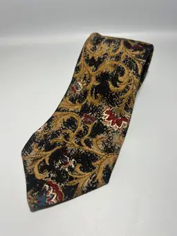 Vintage Robert Talbott Silk Black Burgandy Blue Gold Flower Design Tie 59" x 3.75"