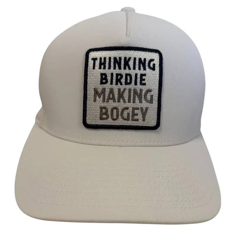Thinking Birdie Making Bogey Patch 5 Panel White Players Snapback by Asher Golf