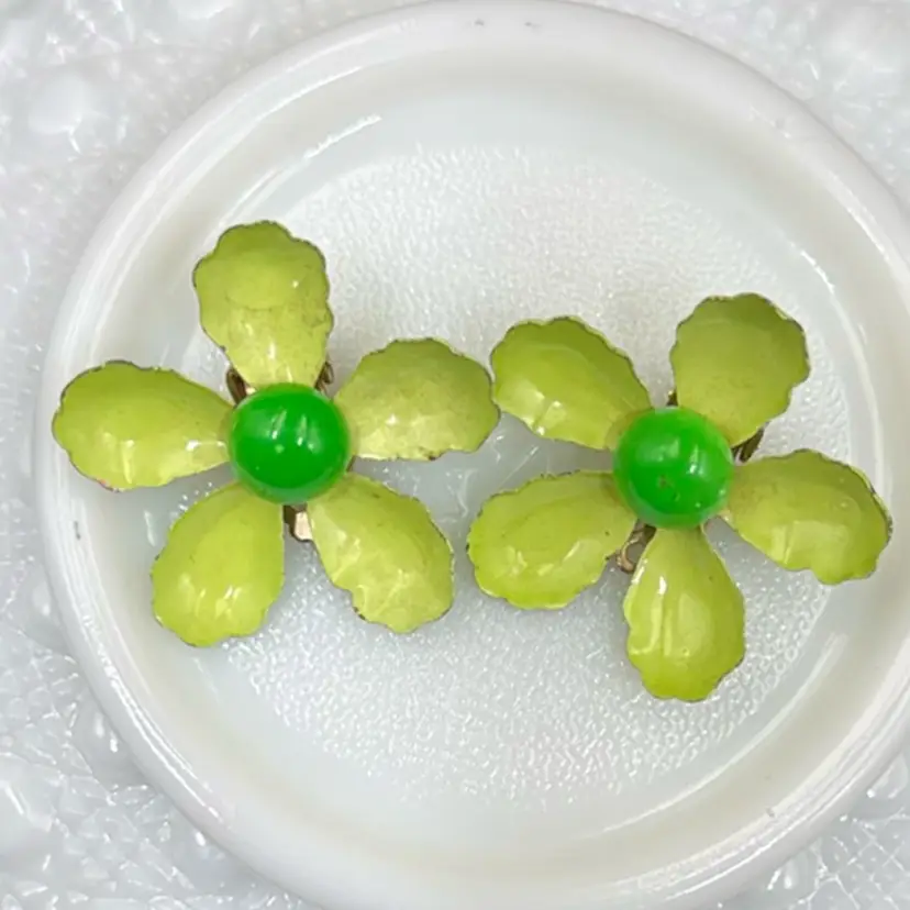 Lime And Green Clip On Earrings 1960S