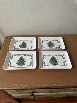 Spode Melamine Christmas Tree Snack Trays Plates 5” X 7” Set Of 4