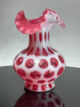 Fenton Cranberry Coin Dot Ruffled Rim Vase