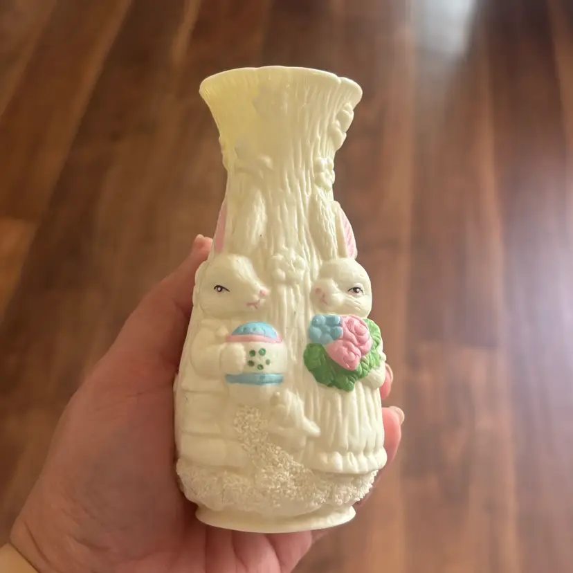 Vintage Matte Ceramic Hand Painted Bunny Vase