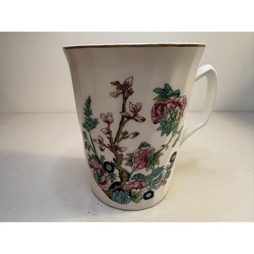 STAFFORDSHIRE  ENGLAND  4." BONE CHINA  ROY KIRKHAM ORIENTAL FLOWERS SCENE  MUG