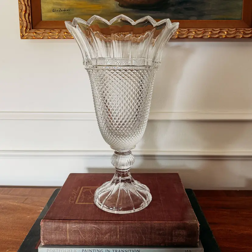 Large Vintage Shannon Lead Crystal Pedestal Tiara vase