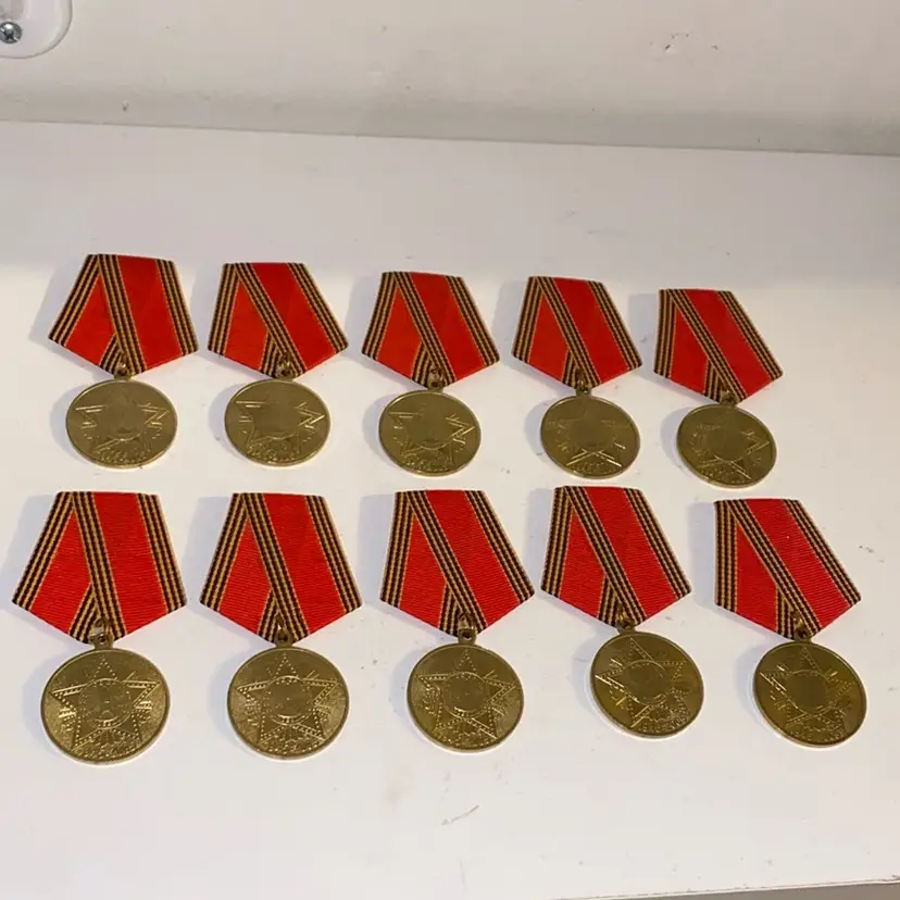 Lot Of 10 Soviet Union Russian Victory Ribbon Medals Badges 60 Years WW2