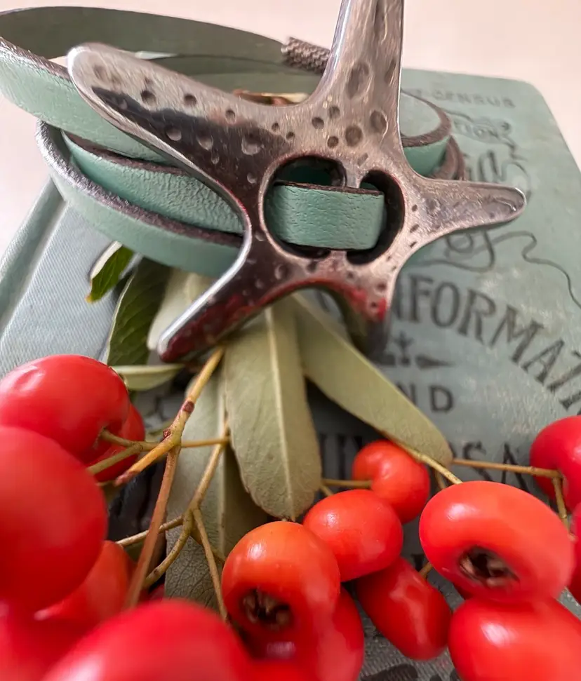 Silver Starfish Aqua Blue Wrap Leather Bracelet With Clasp