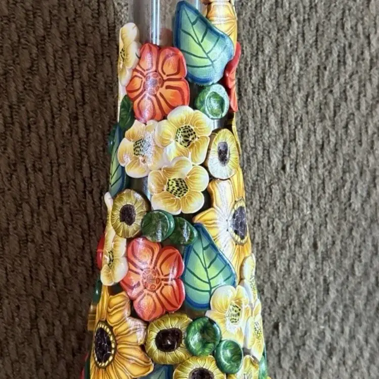 Whimsical Polymer Clay Flowers Over Glass Vase