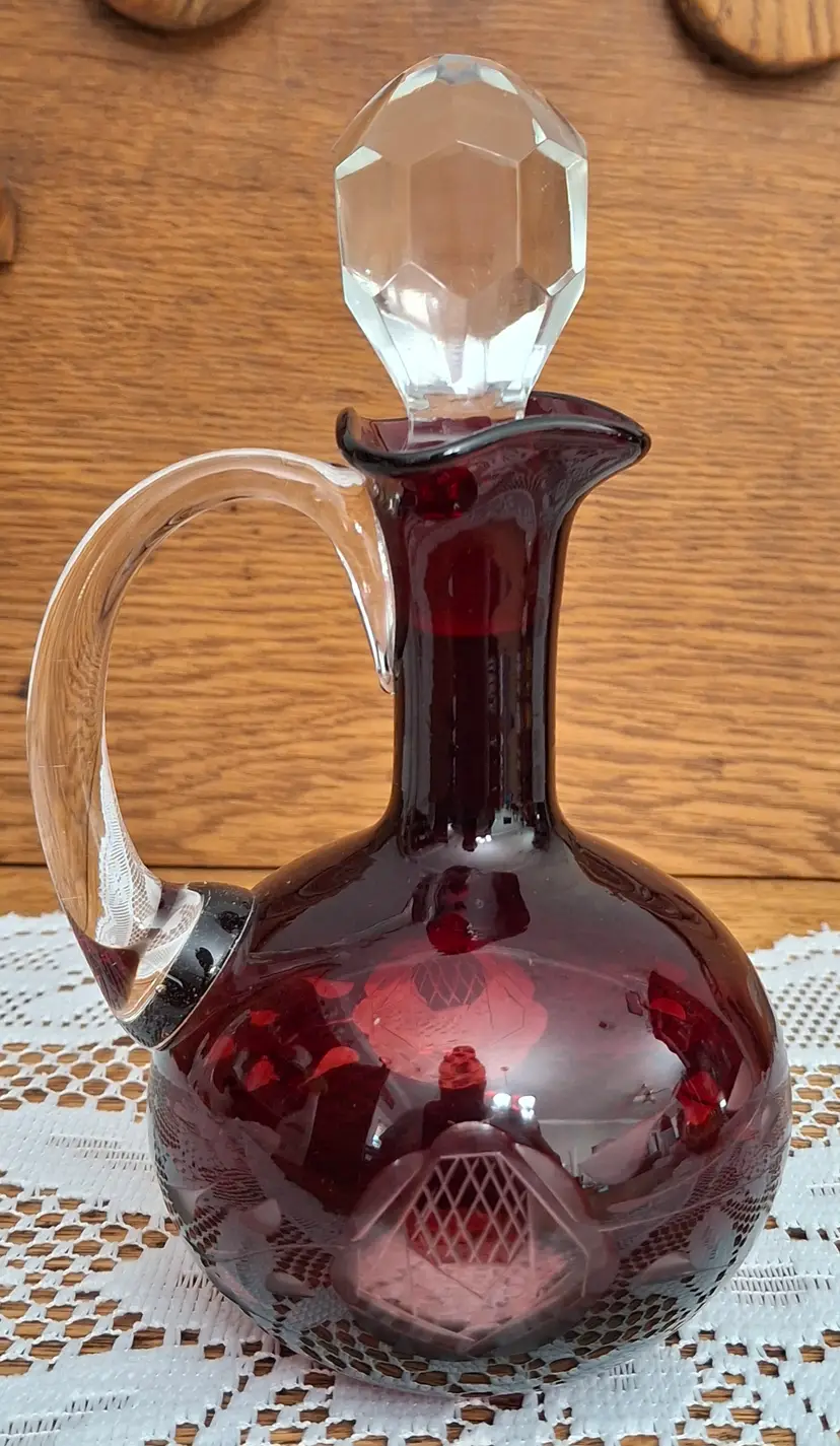 Vintage Bohemian Ruby Cut to Clear Cruet