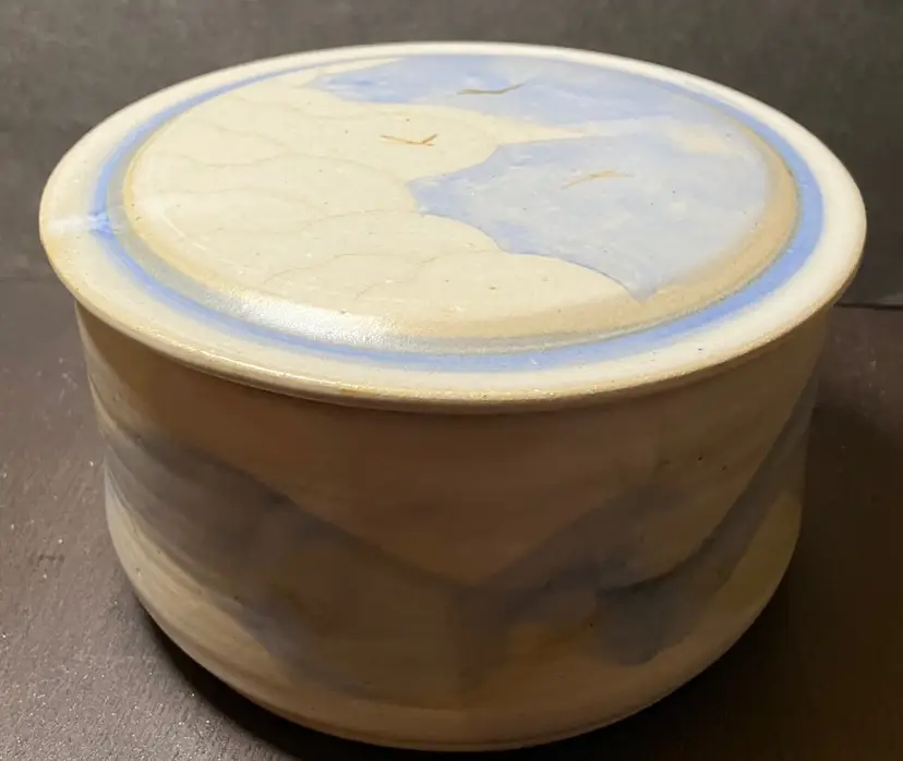 Studio Pottery Blue Lidded Box or Casserole Covered Dish Nautical Brad Kato