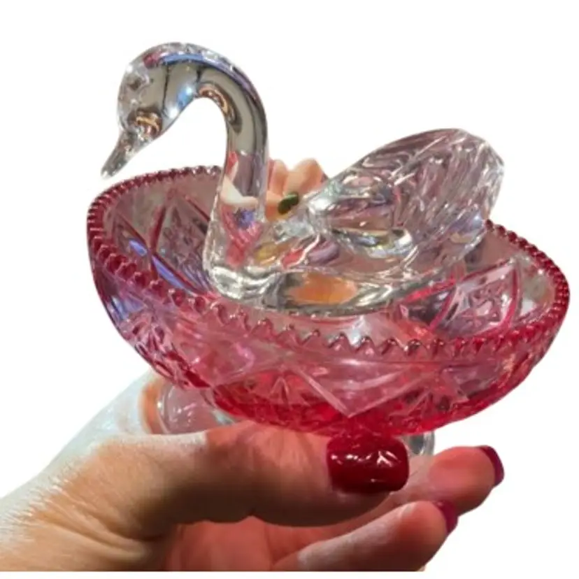 Trinket Dish With Swan And Rose