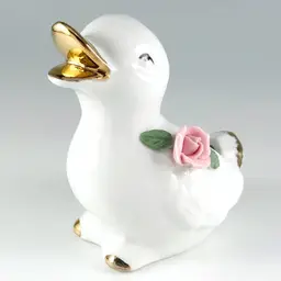 Ramsel Duckling Planter with Rose, Hand-Painted Porcelain, Vintage Made in Germany