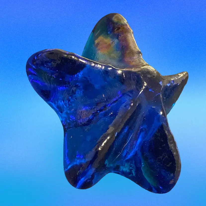 Cobalt Blue Iridescent Glass Small Starfish Paperweight 