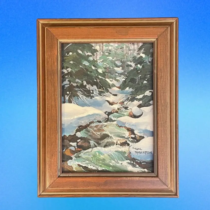 Linda Tuma Robertson Original Oil Painting Winter Landscape Scene Framed 5x7 VTG