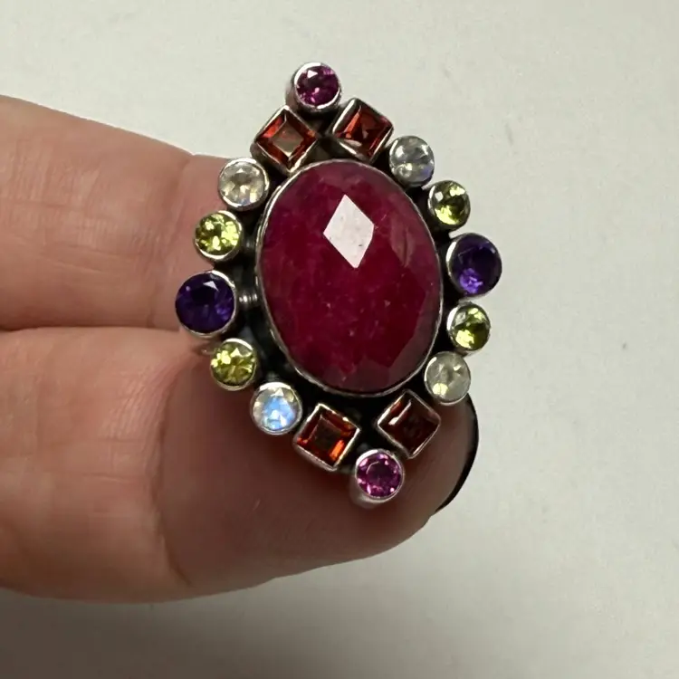 Sterling Silver Nicky Bulter Size 8 Ruby Multi Gemstone Ring Opal Garnet Peridot