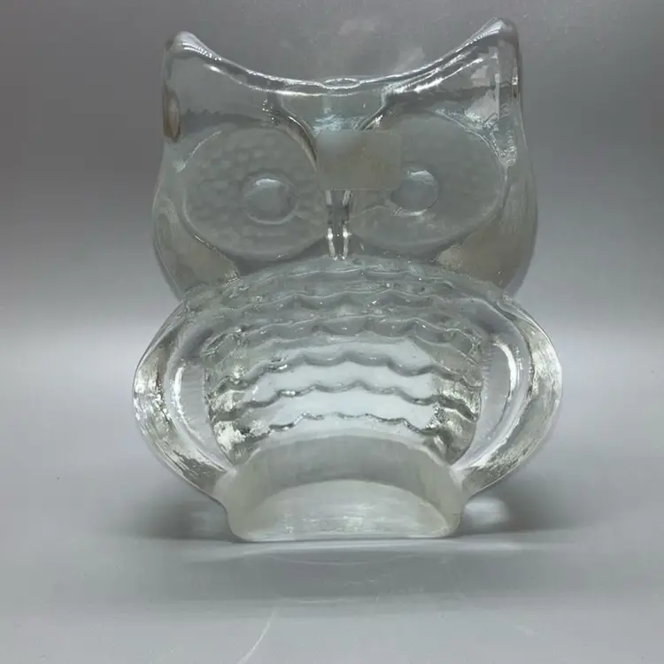 Vintage Viking Glass Owl Bookend Paperweight Original Sticker