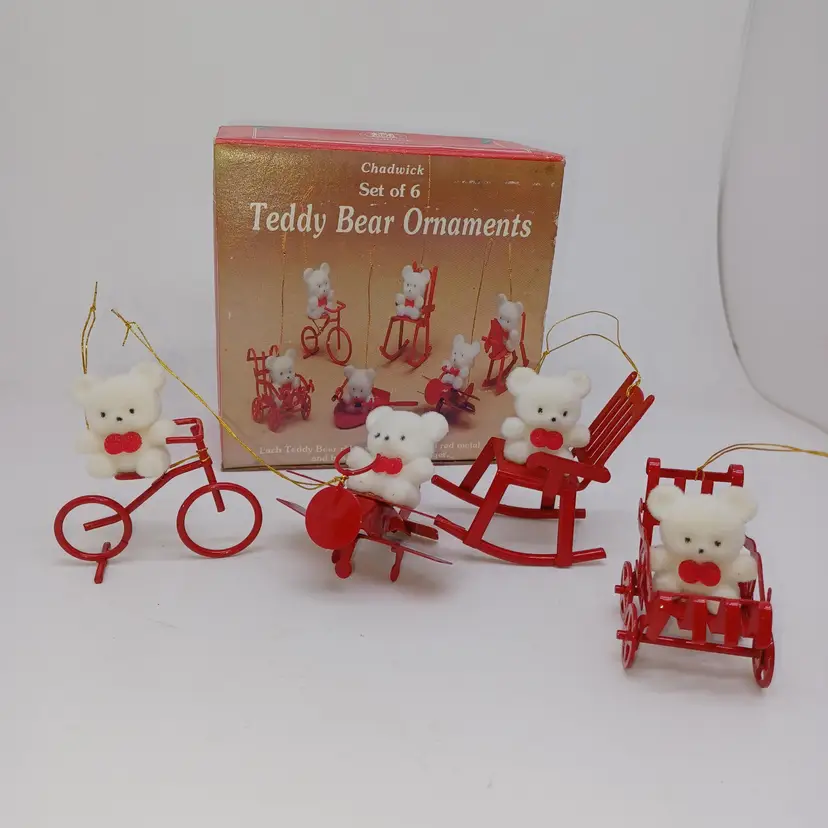 Vintage Flocked Teddy Bear Ornaments in Original Box

A cute set of 4