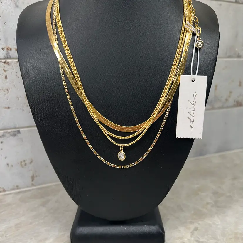 Ettika 18K Gold Plated Chains Layered Cubic Zirconia Pendant Necklace NWT
