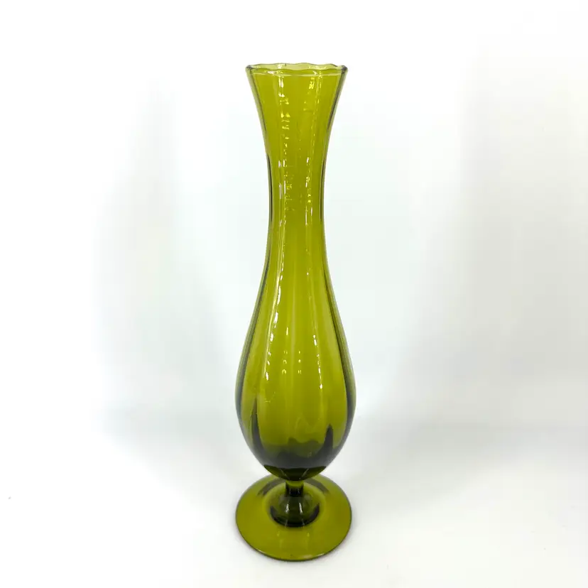 Olive Green Empoli Glass Bulb Vase Italy