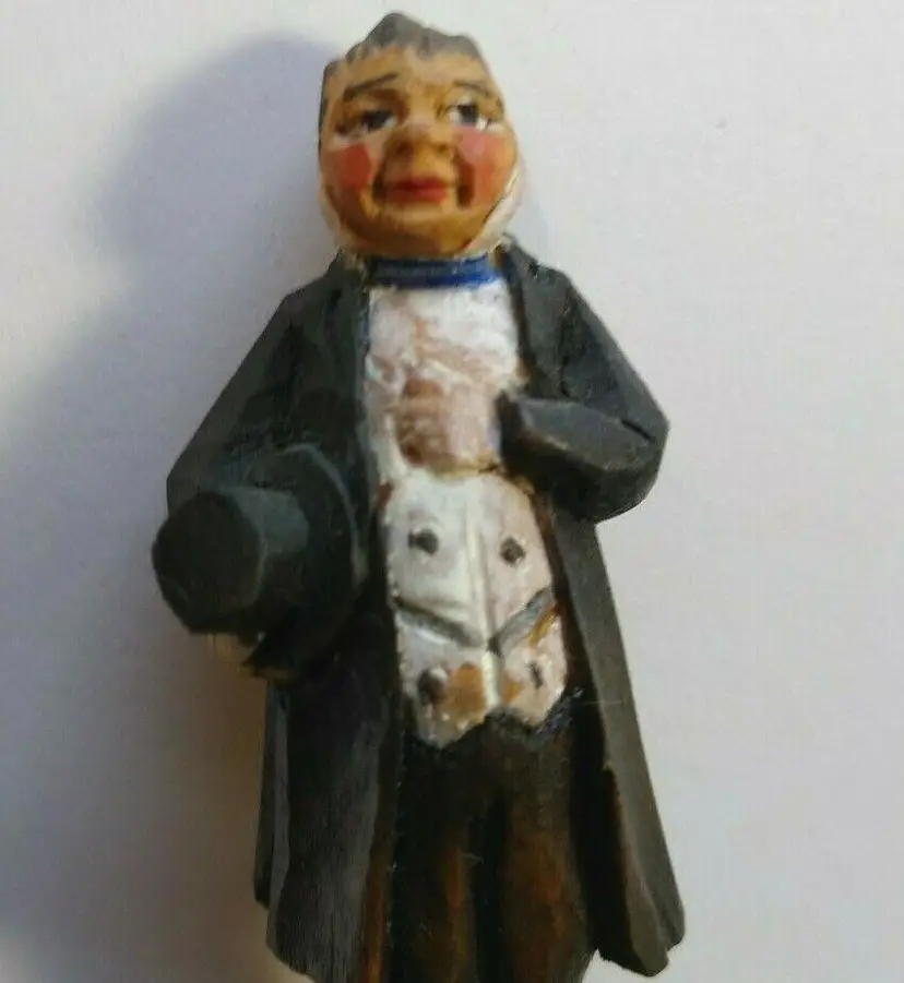 Charles Dickens ANRI Mr Pecksniff Vintage Hand Carved Wood Figurine Italy 1920's