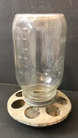 Vintage Mason Jar Poultry Feeder Metal Base