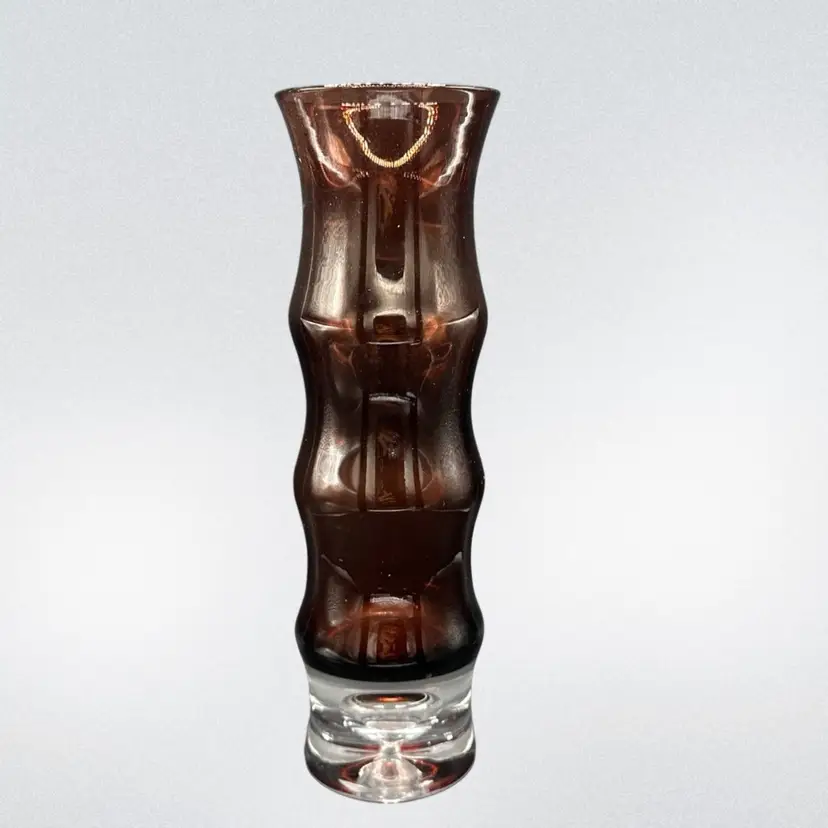 Aseda Handblown Glass Vase by Bo Borstrom Bamboo Bubble Bottom Ombre Aubergine Sweden