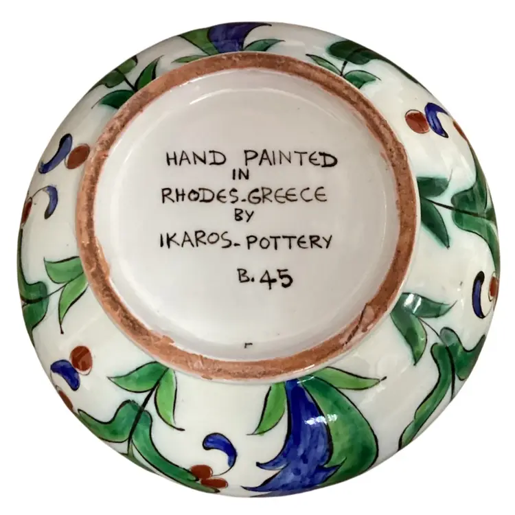 IKAROS Rhodes Greece Hand Made Pottery Small Vase Flowers 6.5” x 4.75”