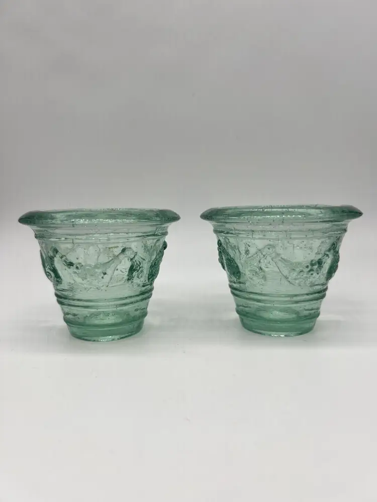 Set Of 2 Handmade Recycled Glass Green Votive Candle Holders