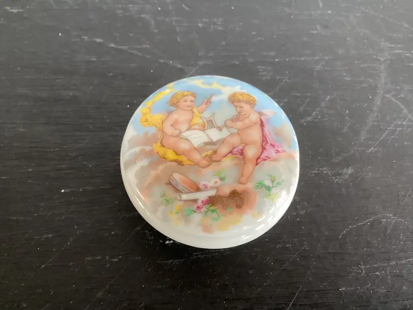 Vintage Limoge Trinket Box With Cherubs, 2 Across X 1“ Tall