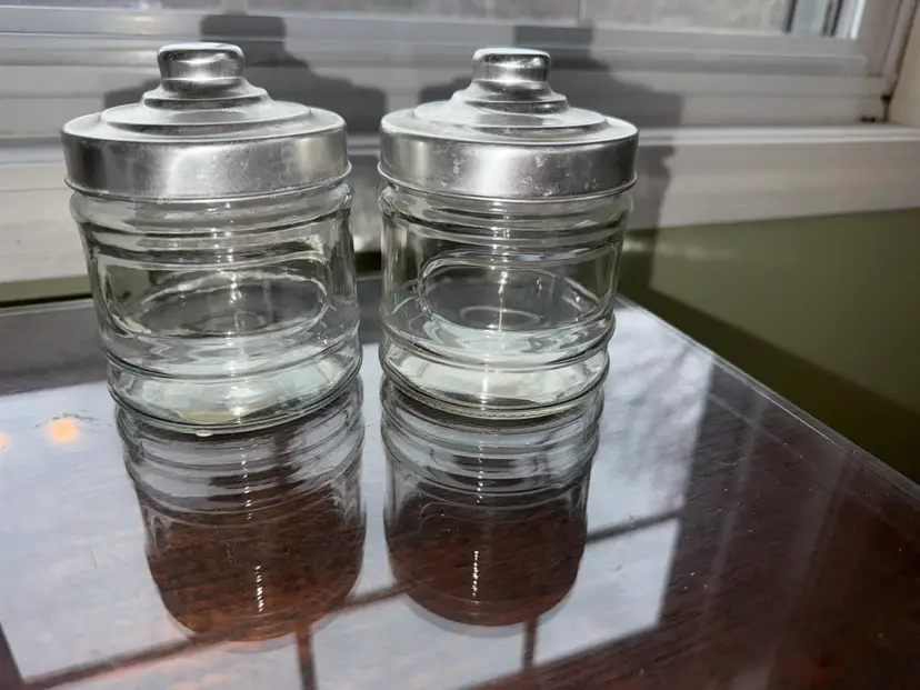 Classic Glass Storage Jars/apothecary jars, with metal  Lids  Set of 2