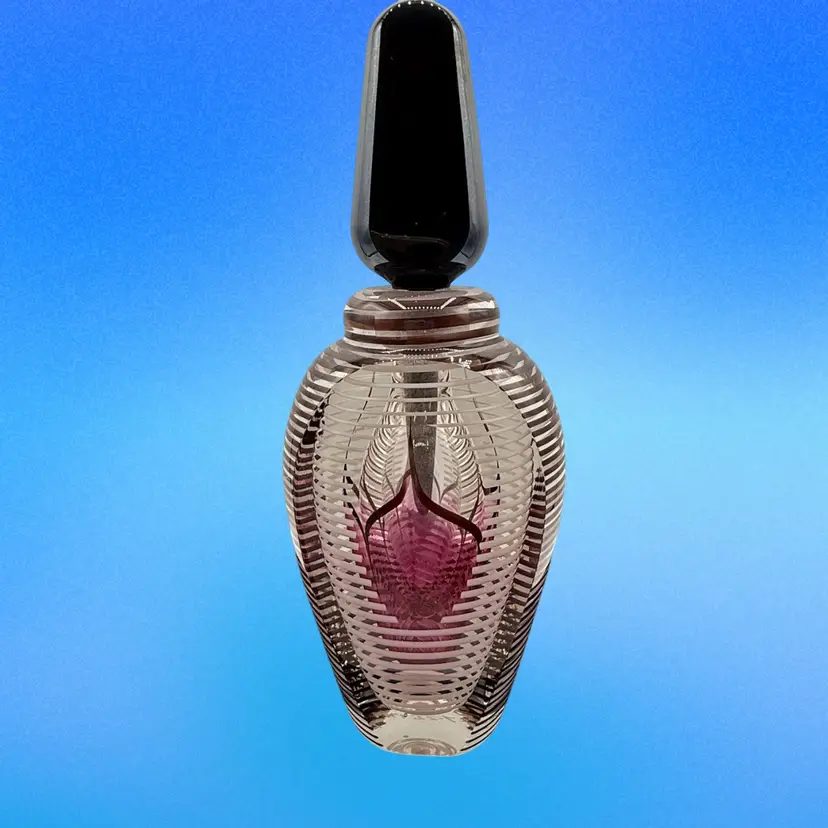 #01 Stuart Abelman Pink Pulled Feather Faceted Perfume Bottle 7.75”