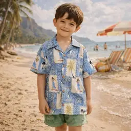 Vintage Retro Hawaiian Maui Trading Co. Hula girl Youth Boys button up top