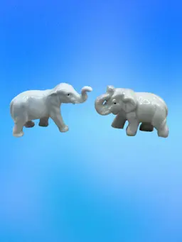 Glazed Ceramic Miniature White Elephant Figurines Japan