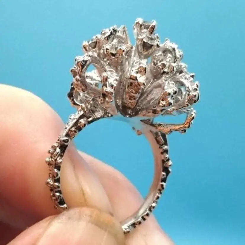 Vintage Rhinestone And Silver Tone Cluster Coral-Inspired Ring