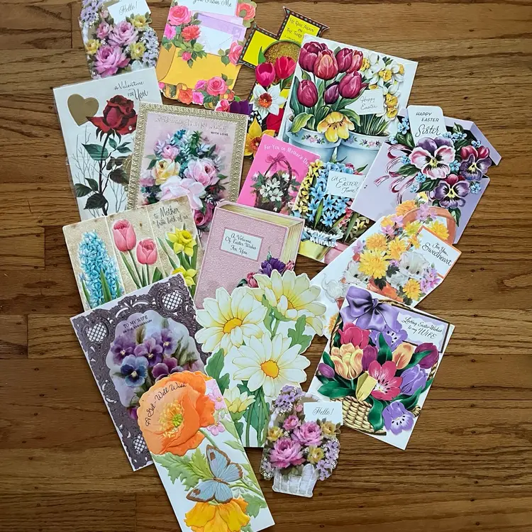 16 Greeting Cards Florals Junk Journal Arts Crafts Scrapbooking VTG