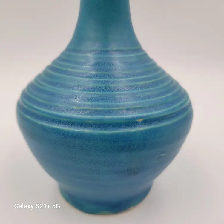 Vintage Pigeon Forge Pottery Small Teal Glazed  Bud Vase Signed by Ellis Ownby