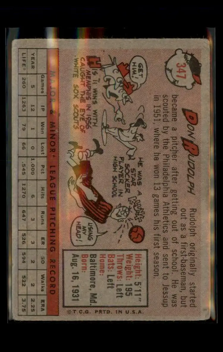 1958 Topps #347 Don Rudolph - (pk4) - Chicago White Sox