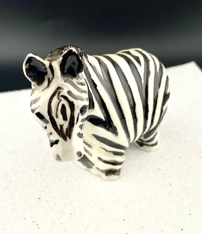Vintage Whimsical Ceramic Zebra - Small Piece - Fun Figurine Piece - Ridged Piece 2.5" tall x 3" long