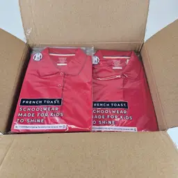 XL Girl's Uniform Polo Shirt Lot 12 Shirts Per Box Bagged with Hangars