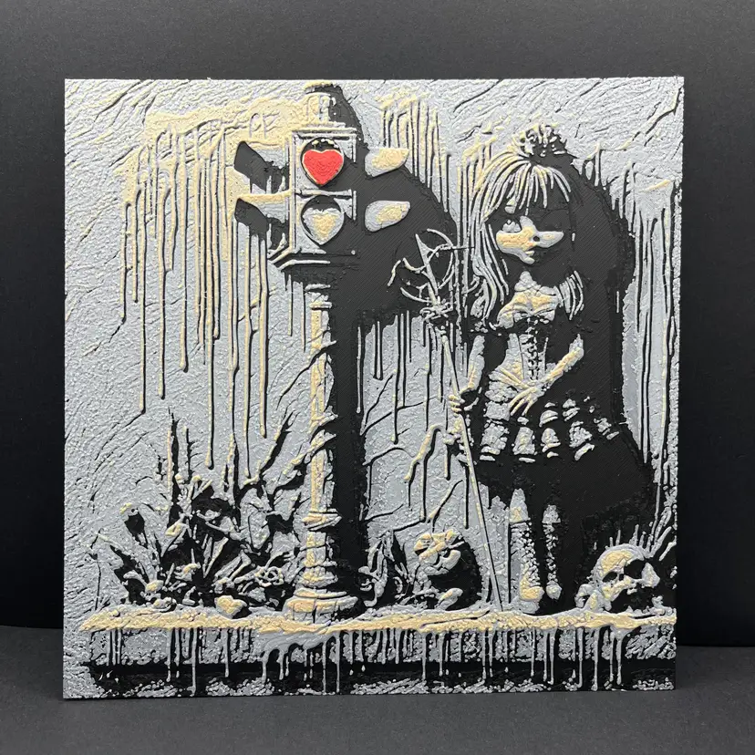 Scary Girl Wall Art,  Art, Creepy Girl Art, Creepy Girl Red Heart, Hueforge