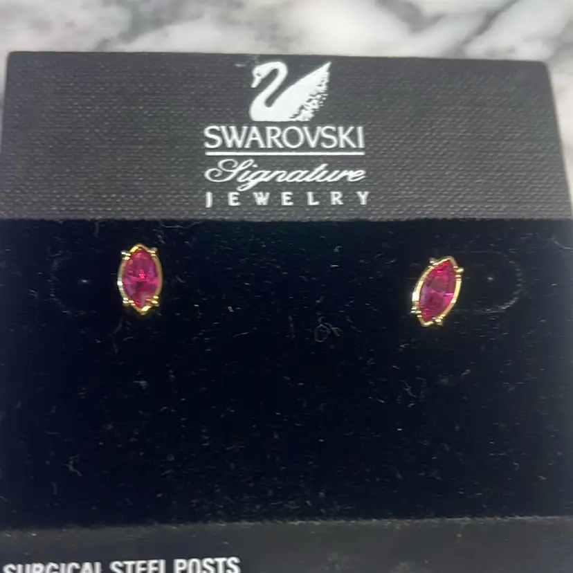 09-Swarovski Earrings With Pink Crystals, Gold Tone, Surgical Steel Post