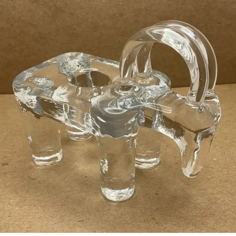 Crystal Clear Ram Candle Holder Figurine Art Glass Possibly Kosta Boda? 4” x 4.25” GLOWS!