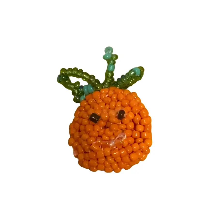 #01298. My First Adorably Spooky 👻 Hand Beaded Jack-o’-lantern 🎃 Made By Me With Glass Seed Beads 1.5@ By 1” Study #1 Made By Me