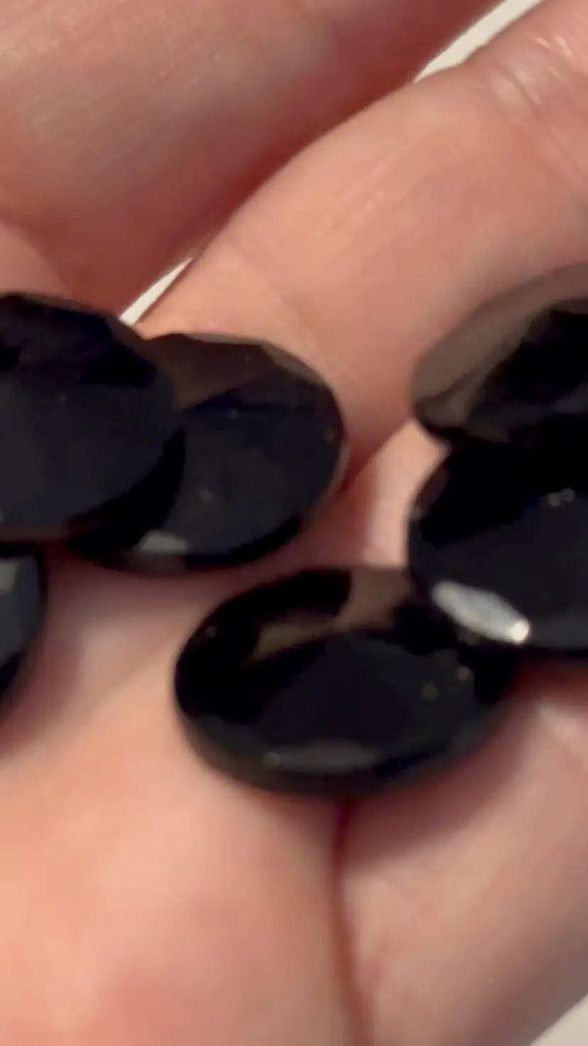 Vintage Set Of Six Black Glass Buttons (Bag 3)