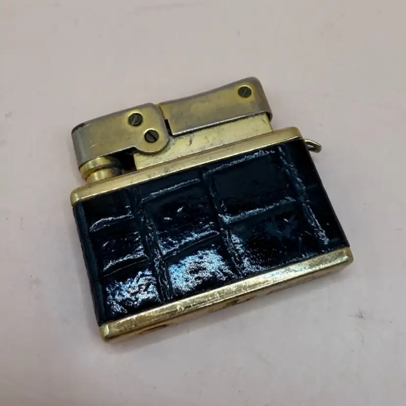 Black Snakeskin Gold Plated Vintage Lighter 1.5"